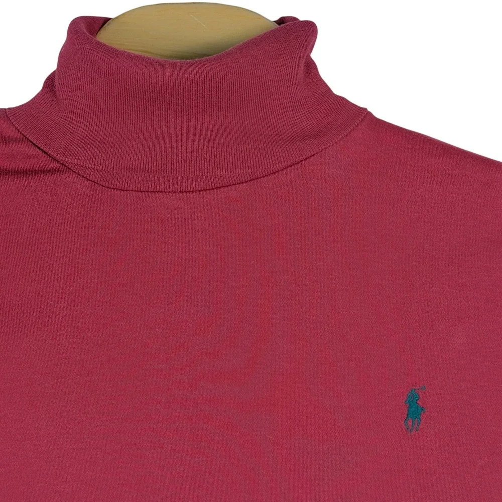 Vintage Polo Ralph Lauren Turtleneck Men L Maroon Green Pony USA Made Holiday